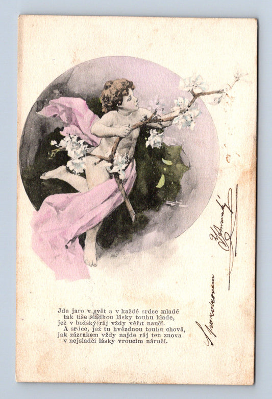 Pohlednice anděl s květy a básní 1907 (M30344)
