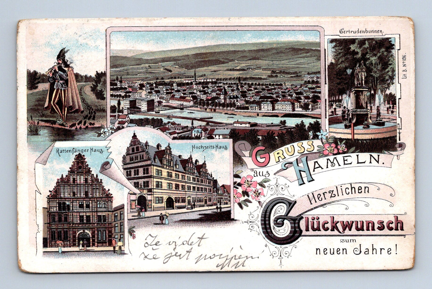 Pohlednice Německo Hameln historické budovy Nový rok 1907 (M30348)