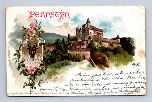 Pohlednice Pernštejn hrad býčí hlava 1900 (M30350)