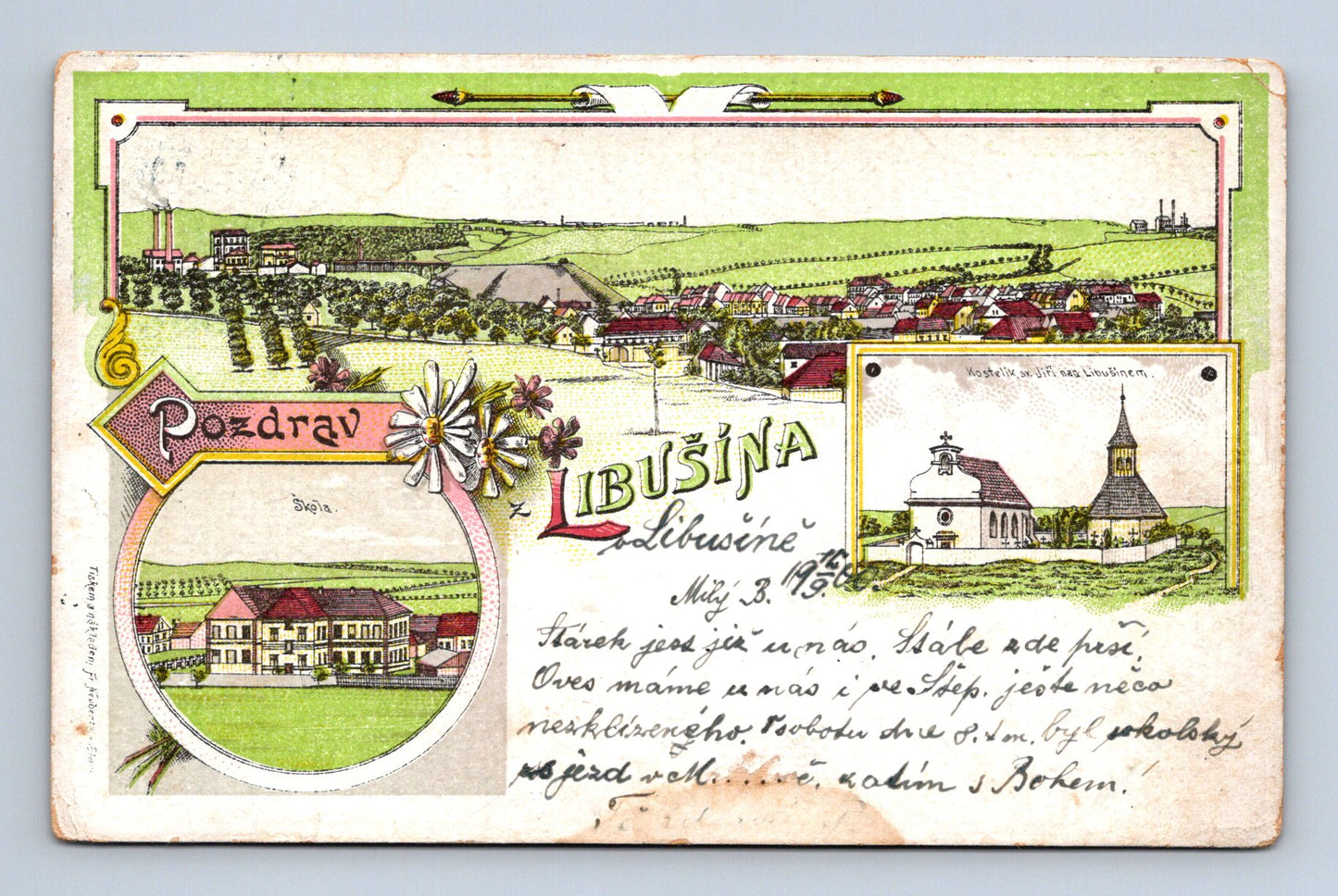 Pohlednice Libušín kostel a obec 1913 (M30360)