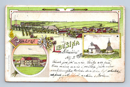 Pohlednice Libušín kostel a obec 1913 (M30360)