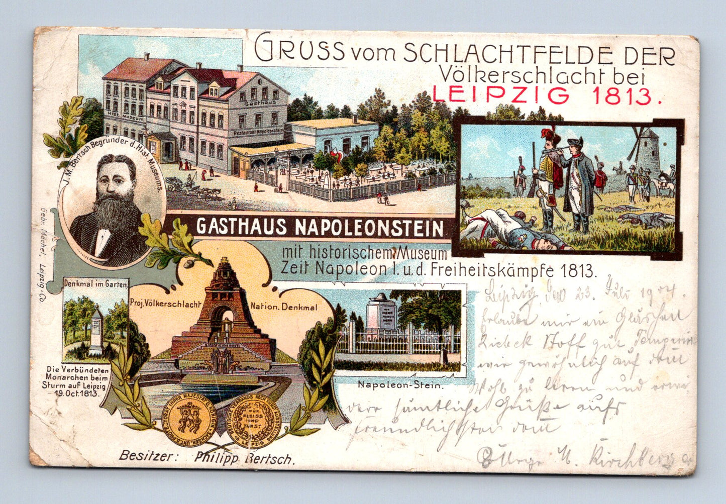 Pohlednice Německo Völkerschlacht Leipzig Napoleonstein 1904 (M30363)