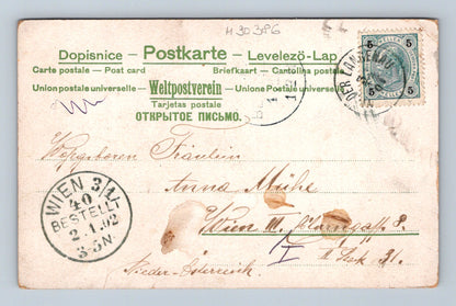 Pohlednice Rakousko Novoroční motiv čtyřlístek jeleni 1902 (M30386)