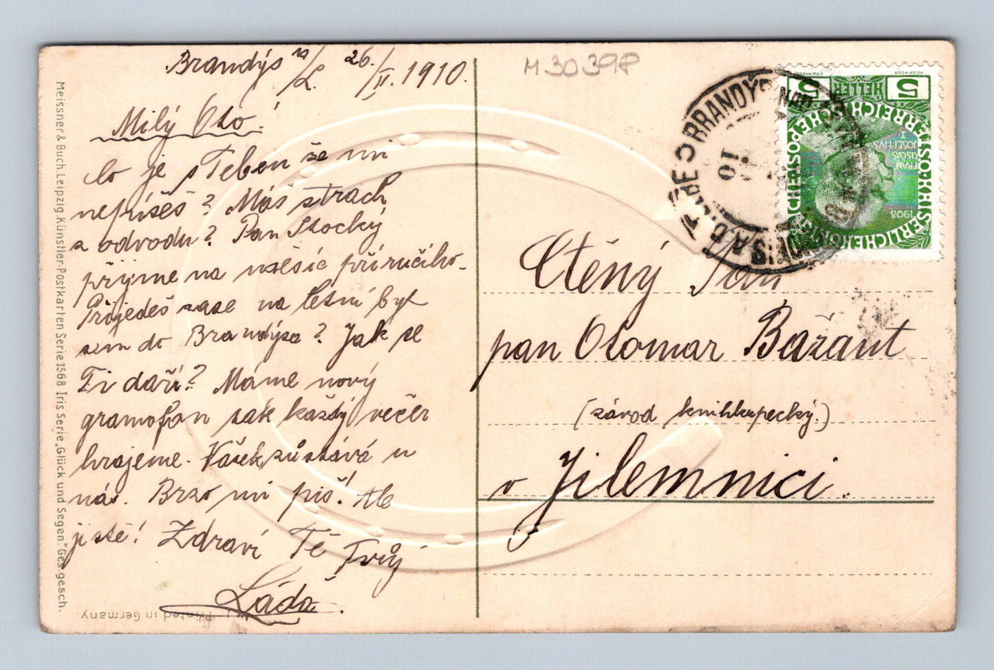 Pohlednice Brandýs n/L. motiv štěstí 1910 (M30398)
