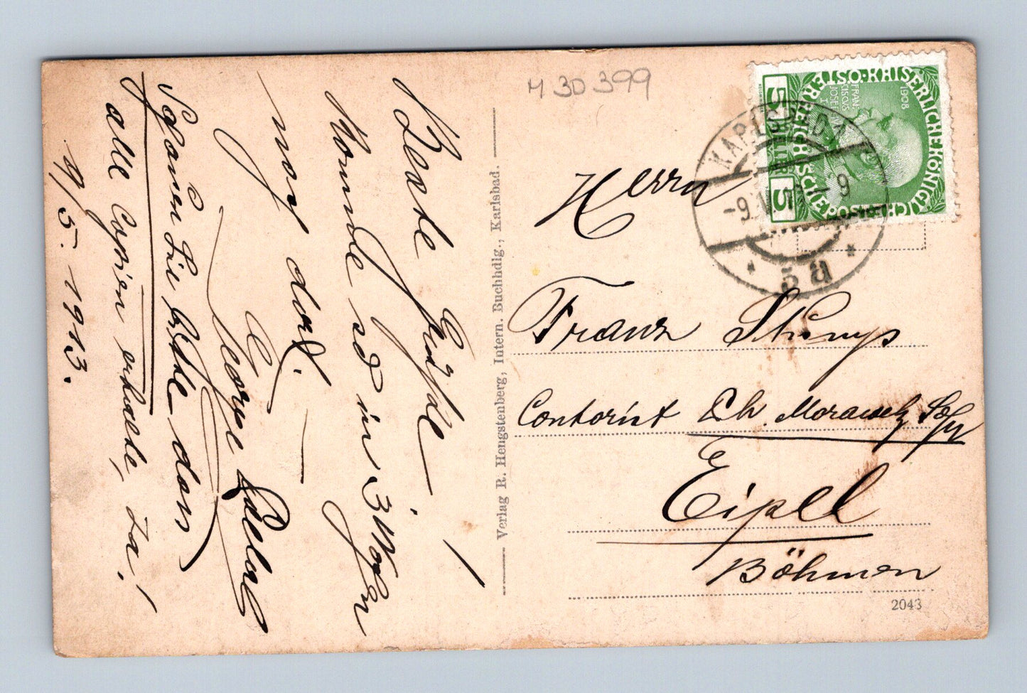 Pohlednice Karlovy Vary Karlsbad panorama 1913 (M30399)