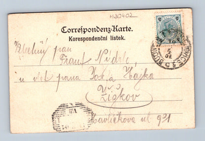 Pohlednice České Budějovice náměstí radnice kašna 1907 (M30402)