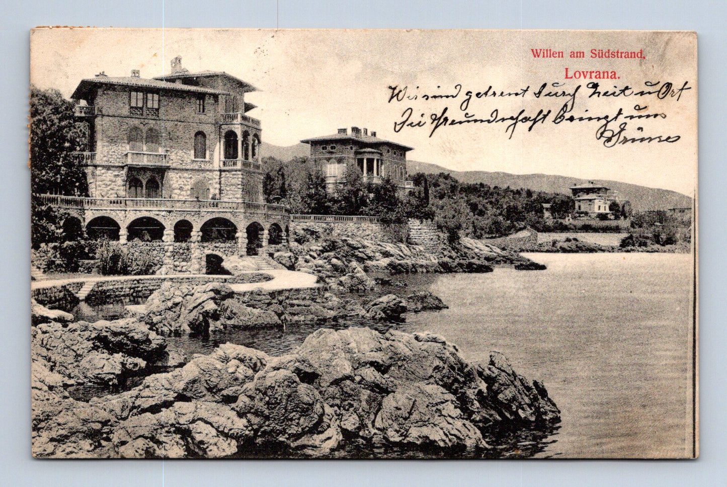 Pohlednice Chorvatsko Lovrana pobřeží a vily 1908 (M30430)
