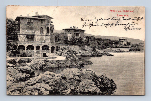 Pohlednice Chorvatsko Lovrana pobřeží a vily 1908 (M30430)