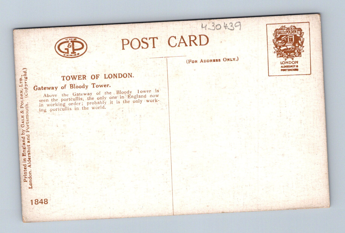 Pohlednice Velká Britanie Tower of London Bloody Tower (M30439)