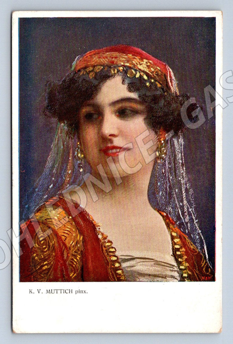 Postcard portrait of a woman KV Muttich painting (M3045)