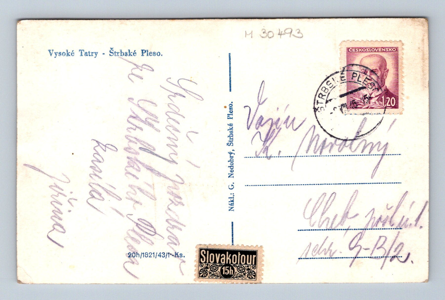 Pohlednice Slovensko Štrbské Pleso Vysoké Tatry 1943 (M30493)