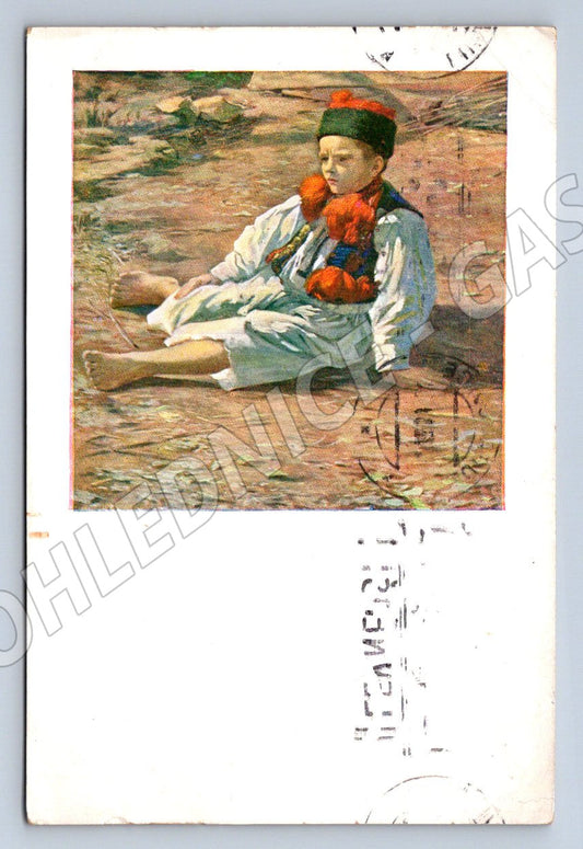 Postcard J Šourek In a child's reverie 1936 (M3052)