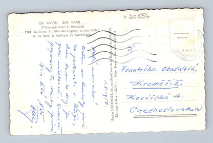 Pohlednice Francie Paříž letecký pohled Eiffelova věž 1952 (M30554)