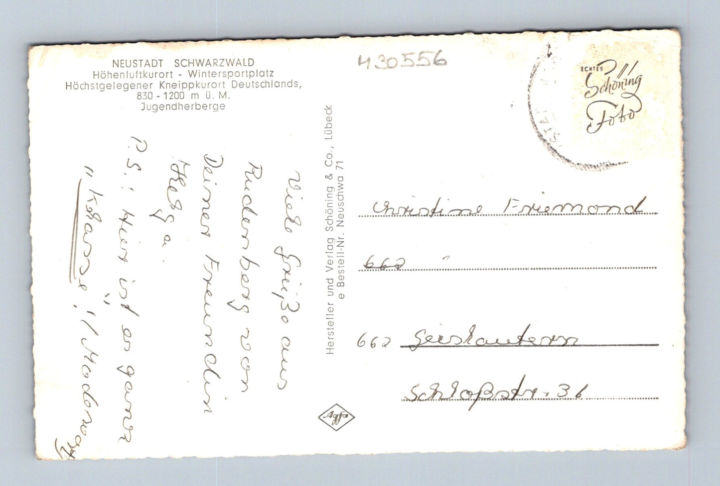 Pohlednice Německo Neustadt Schwarzwald Jugendherberge (M30556)