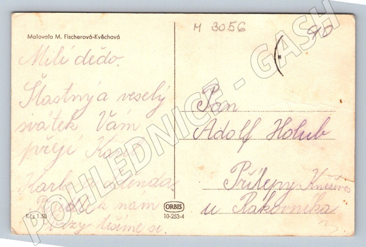 Postcard woman in traditional costume with child M Fischerová Kvěchová (M3056)