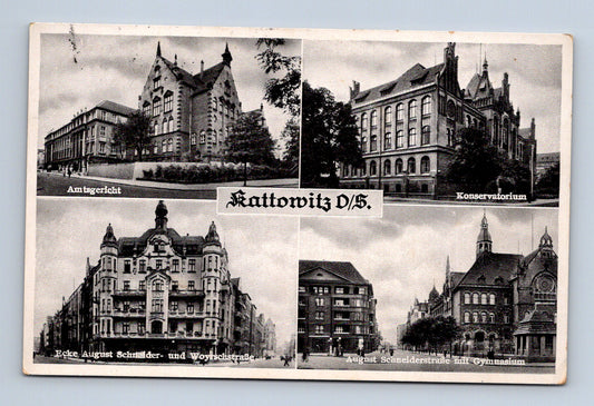 Pohlednice Polsko Kattowitz O/S. městské budovy ca. 1940 (M30595)