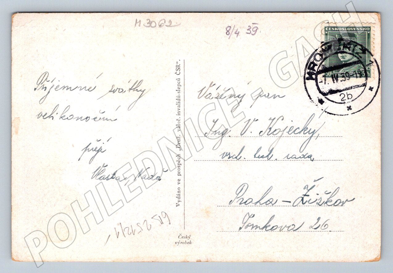 Postcard girl in traditional costume with Easter eggs 1939 (M3062)