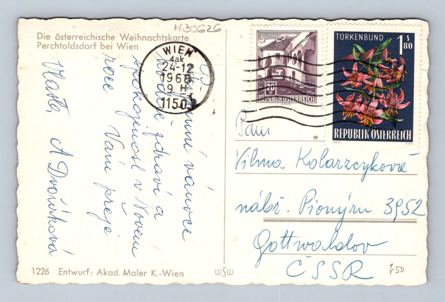 Pohlednice Rakousko Perchtoldsdorf vánoční motiv 1968 (M30626)