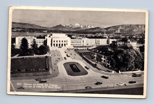Pohlednice Švýcarsko Ženeva Palác národů a Mont-Blanc 1936 (M30643)
