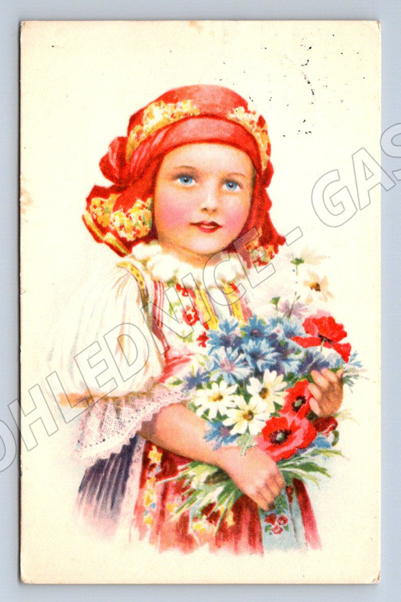 Postcard girl in traditional costume A Brodský ethnography (M3066)