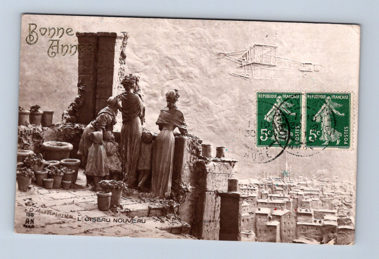 Pohlednice Francie Novoroční motiv s postavami 1930 (M30673)