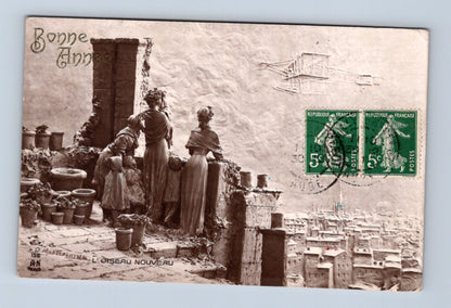 Pohlednice Francie Novoroční motiv s postavami 1930 (M30673)