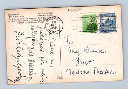 Pohlednice Maďarsko Budapešť Alžbětin most 1932 (M30674)