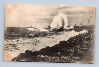 Pohlednice Ceylon Colombo Breakwater bouře (M30698)