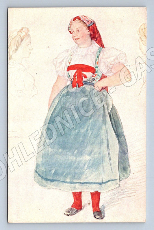 Postcard Josef Mánes Girl from Jihlava traditional costume (M3070)