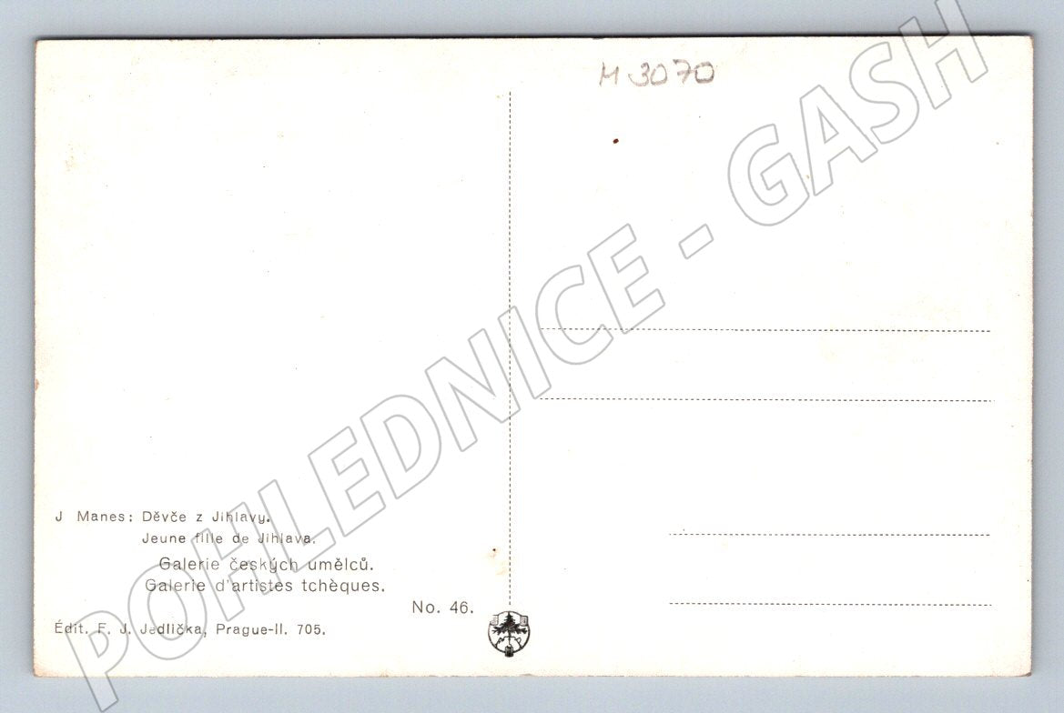 Postcard Josef Mánes Girl from Jihlava traditional costume (M3070)