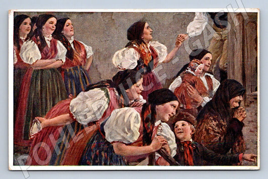 Postcard Jaroslav Špillar Chodska girls Poštěkov (M3073)