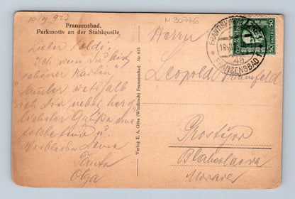 Pohlednice Františkovy Lázně park Stahlquelle 1923 (M30746)