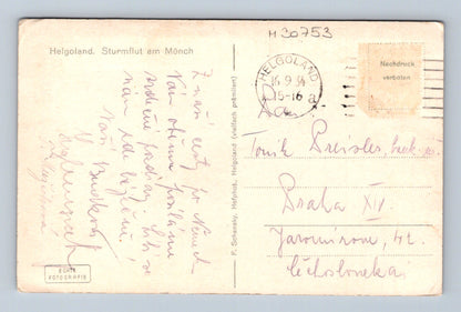 Pohlednice Německo Helgoland Sturmflut u Mönch 1934 (M30753)