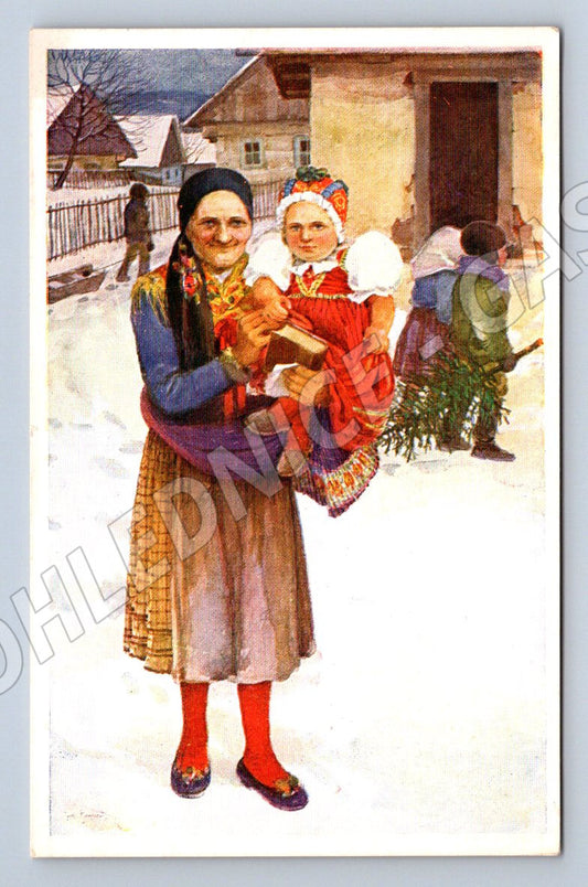 Postcard woman and child folk costumes ethnography (M3078)