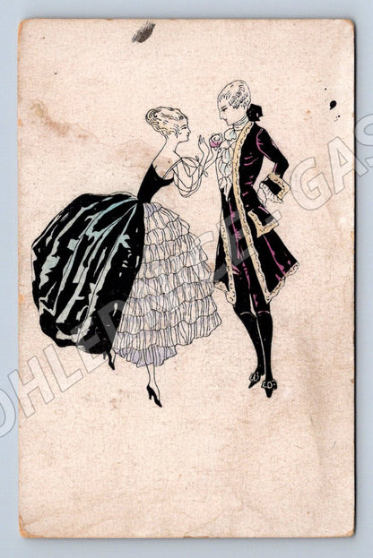 Postcard women's and men's fashion historical illustration (M3079)