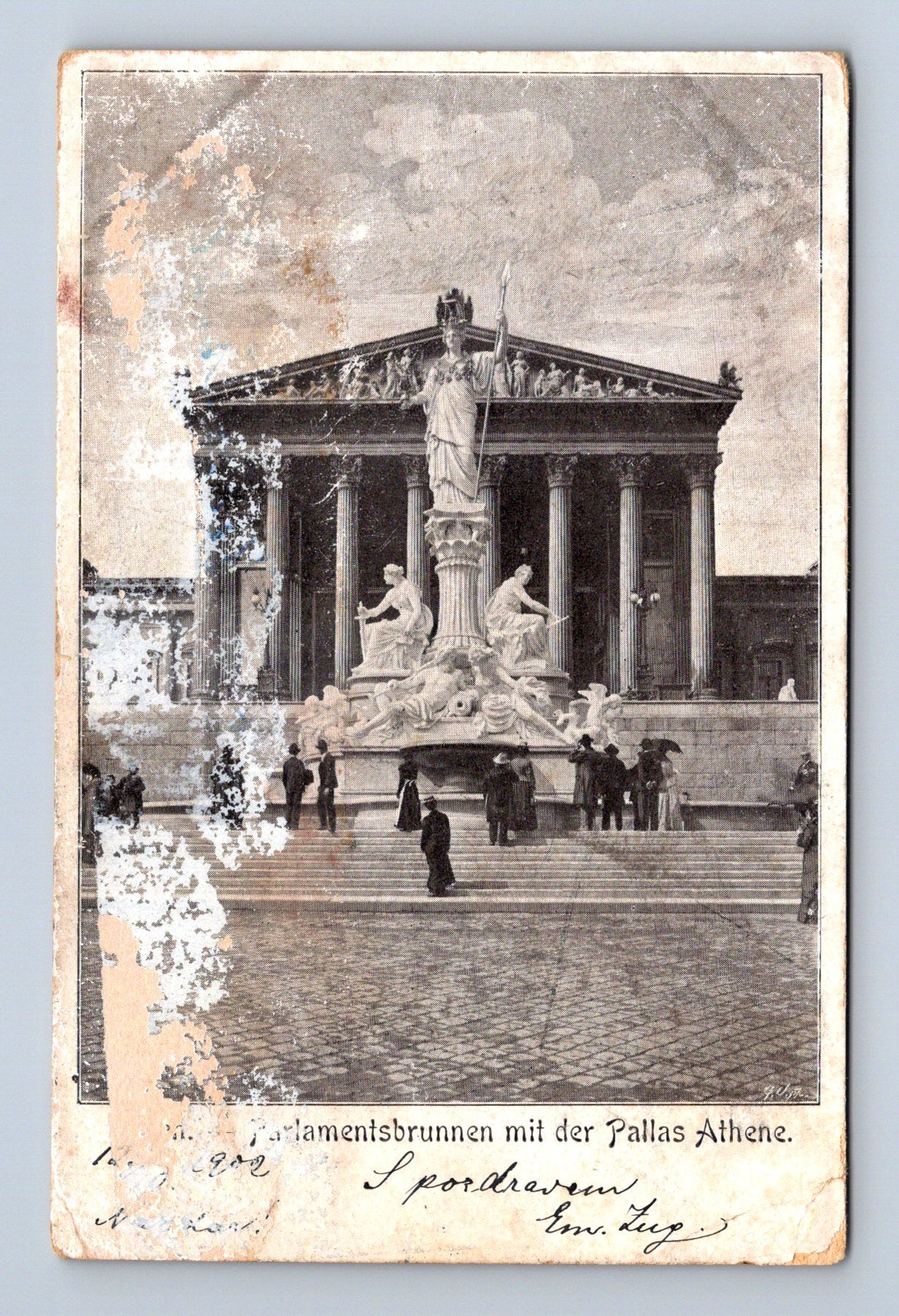 Pohlednice Rakousko Vídeň Parlament a Pallas Athéna 1913 (M30792)