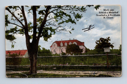 Pohlednice Rakousko Straßhof zámek letadlo 1920 (M30797)