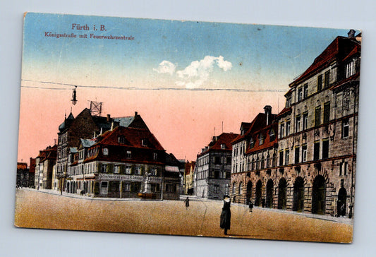 Pohlednice Německo Fürth Königstraße s hasičárnou (M30804)