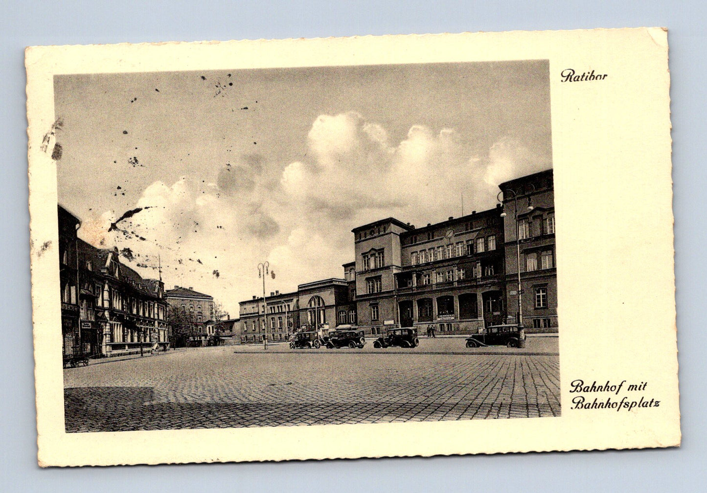 Pohlednice Polsko Ratibor nádraží a náměstí 1918 (M30833)