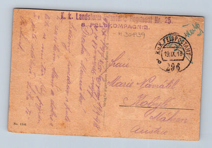 Pohlednice I. sv. válka kostel K.K. Feldpost 1918 (M30839)