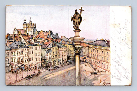 Polsko Varšava Hradní náměstí a Zikmundův sloup 1914 (M30844)