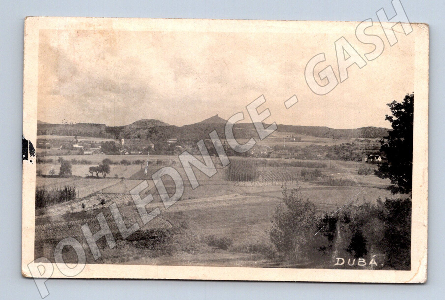 Pohlednice Dubá krajina s městem 1946 (M30852)
