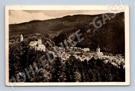 Pohlednice Rožmberk nad Vltavou hrad a město 1945 (M30856)