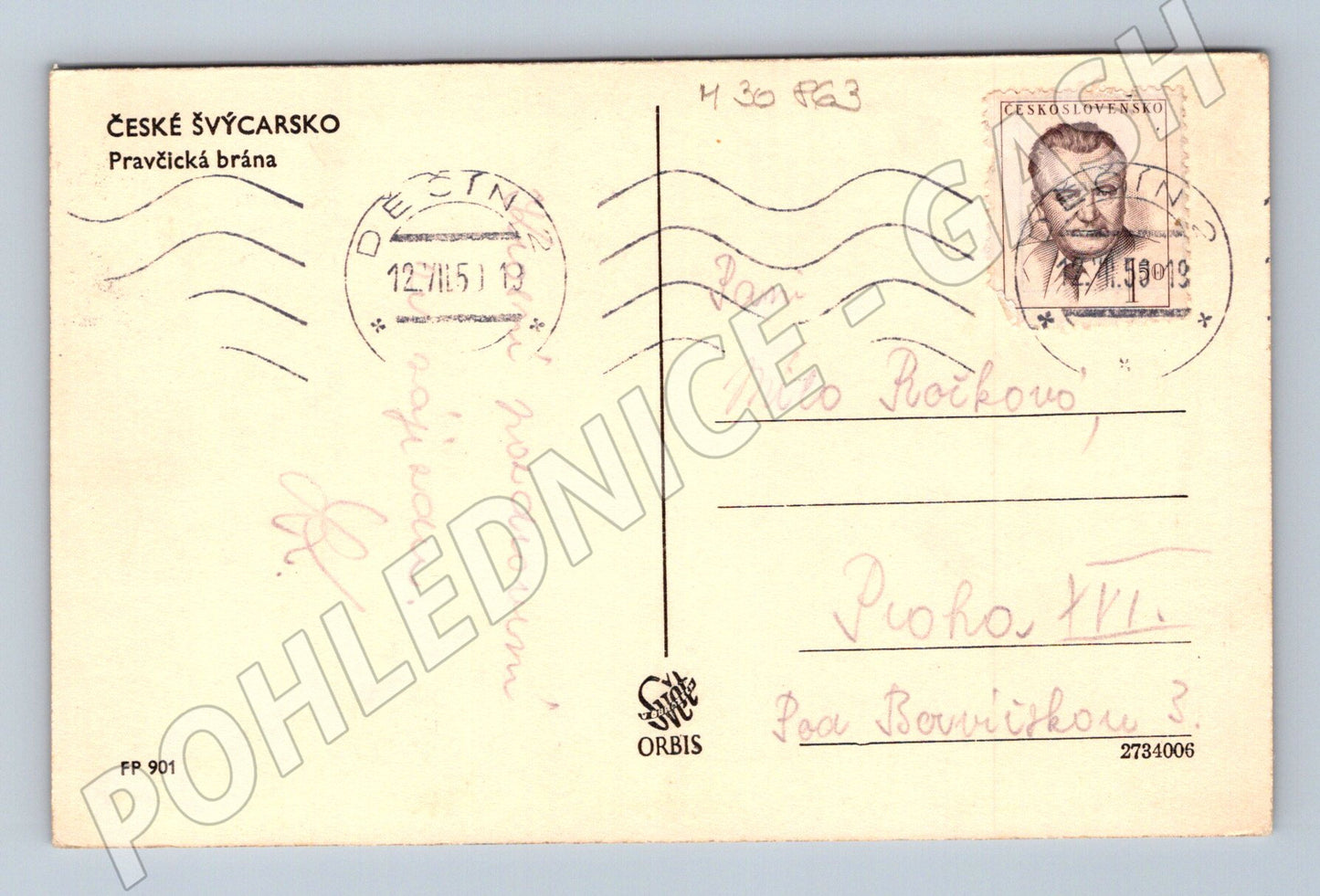 Pohlednice Pravčická brána 1951 (M30863)