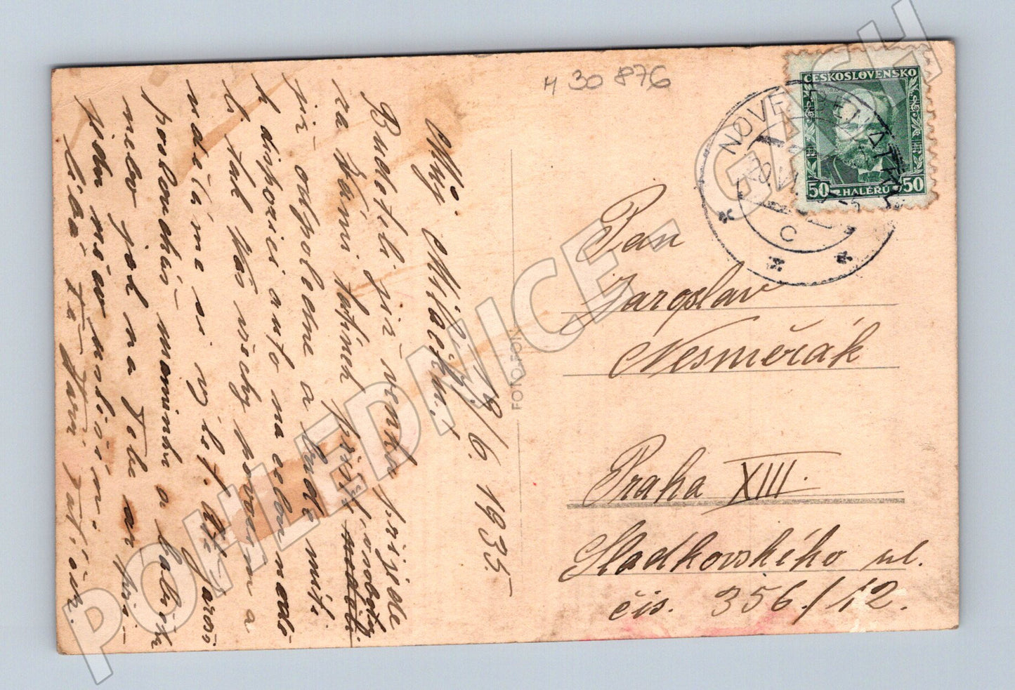 Pohlednice Nové Benátky s rybníkem a mostem 1935 (M30876)
