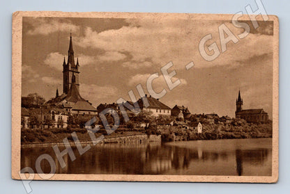Pohlednice Čáslav panorama kostely 1935 (M30887)