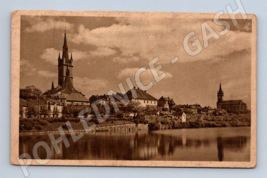 Pohlednice Čáslav panorama kostely 1935 (M30887)