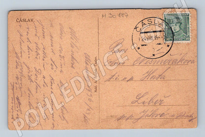Pohlednice Čáslav panorama kostely 1935 (M30887)