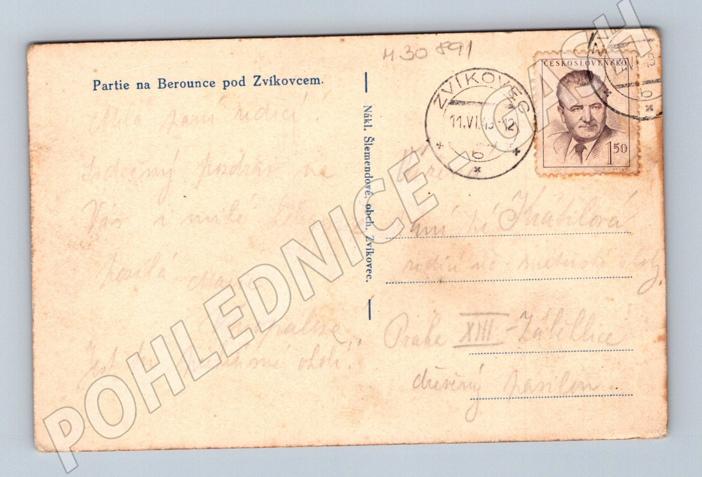 Pohlednice Zvíkovec Berounka 1913 (M30891)