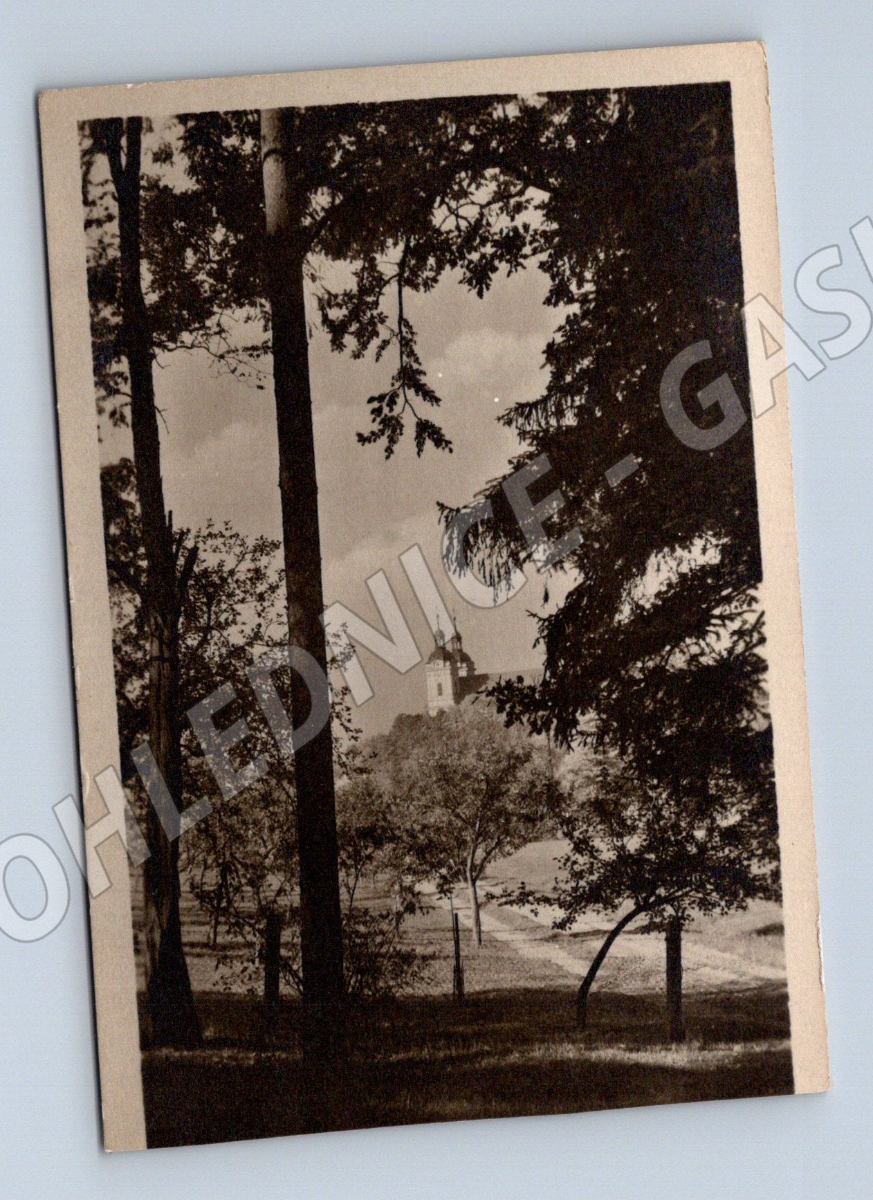 Pohlednice Rožďalovice krajina s kostelem 1935 (M30924)